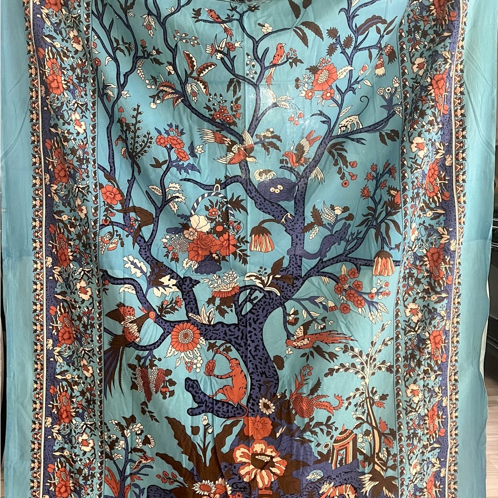 Floral Tree Tapestry in Blue and Red